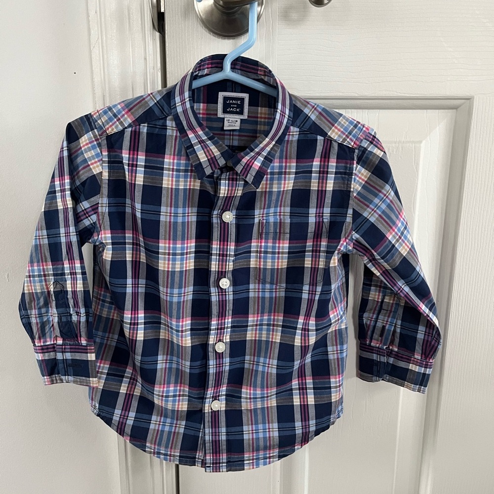 Janie and Jack boys Button Down Long Sleeve GINGHAM SHIRT